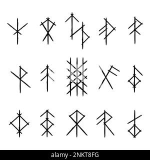 Grunge brushes bind runes set Stock Vector