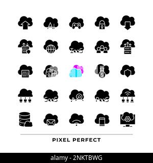 Cloud computing black glyph icons set on white space Stock Vector