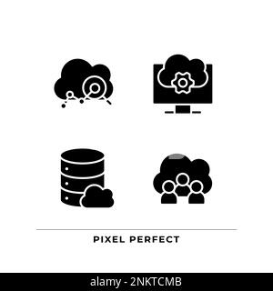 Cloud based service black glyph icons set on white space Stock Vector
