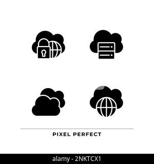 Safe access to cloud based storage black glyph icons set on white space Stock Vector