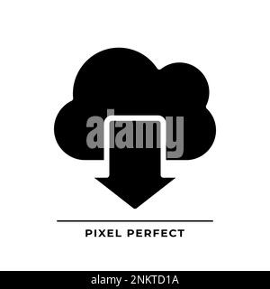 Download data from cloud based storage black glyph icon Stock Vector