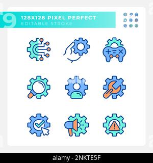 Gears pixel perfect RGB color icons set Stock Vector