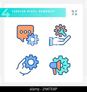 Social media settings pixel perfect RGB color icons set Stock Vector