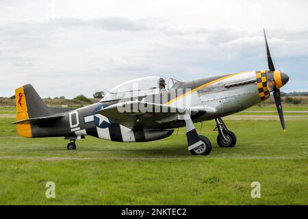 This is the North American TF-51D Mustang displayed at the Shoreham Airshow, Shoreham Airport, East Sussex, UK. 30th August 2014 Stock Photo
