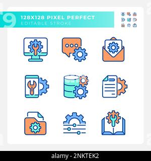 Technical configuration pixel perfect RGB color icons set Stock Vector