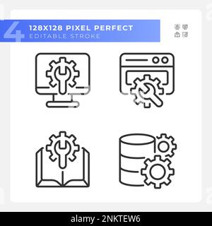 Computer system settings pixel perfect gradient linear vector icons set Stock Vector