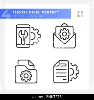 Configuration pixel perfect gradient linear vector icons set Stock Vector