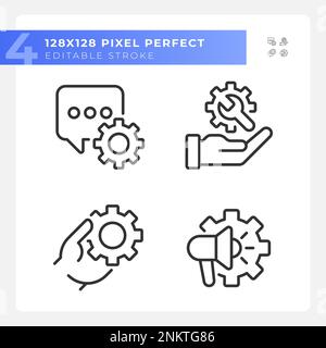 Social media settings pixel perfect gradient linear vector icons set Stock Vector