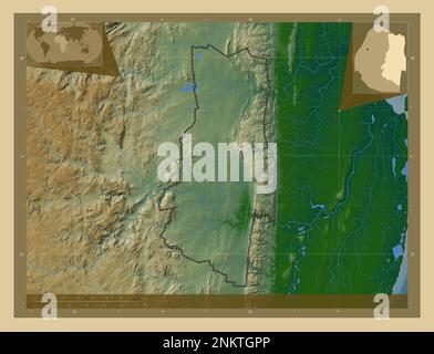 Lubombo, district of Eswatini. Colored elevation map with lakes and rivers. Corner auxiliary location maps Stock Photo