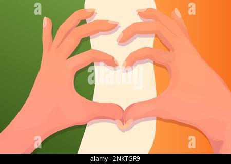 Two hands in gesture heart shape, arms as a sign love in cartoon style background. Positive symbol, feelings. Vector illustration Stock Vector