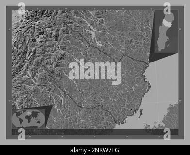 Vasterbotten, county of Sweden. Bilevel elevation map with lakes and rivers. Corner auxiliary location maps Stock Photo