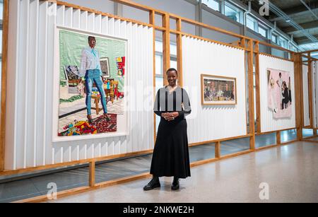 Brighton UK 24th February 2023 - Malawian artist Billie Zangewa at Brighton CCA where her first major exhibition A Quiet Fire is on until 14th May . The exhibition features a  retrospective of Zangewa’s work from the last ten years. : Credit Simon Dack / Alamy Live News Stock Photo