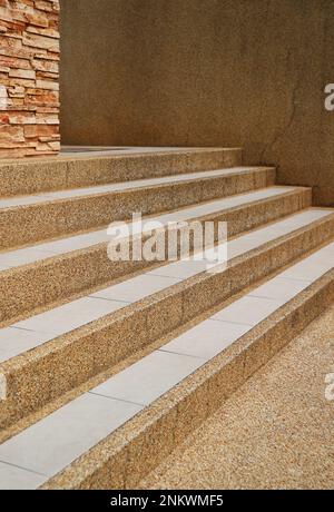 Stone stairway leading up to a modern building Stock Photo