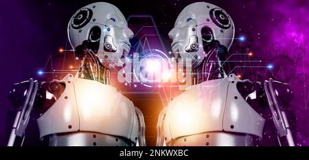 The concept of using artificial intelligence to control the system, artificial intelligence industry, complete human interaction. Stock Photo