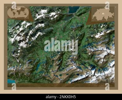 Obwalden, canton of Switzerland. Low resolution satellite map. Corner auxiliary location maps Stock Photo