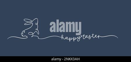 Fun rabbit one line drawing, cute Easter design for banners, cards, wallpapers Stock Vector