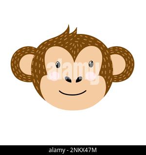 Cute monkey face in cartoon style. Safari character head for baby and kids design Stock Vector