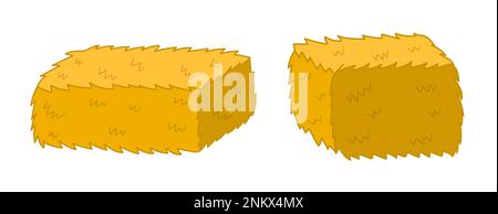 Doodle hay stacks set in cartoon style. Hand drawn farm haystack elements Stock Vector