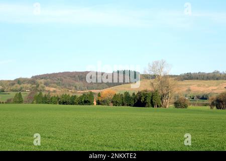 View towards Soakham Downs and Kings Wood on the North Downs from Wye, Ashford, Kent, England, United Kingdom Stock Photo