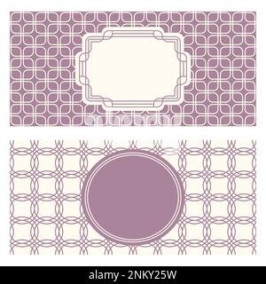 Two banner templates, patterned abstract geometric background and framed label. Two colors Packaging design, vector illustration. Monochrome trellis t Stock Vector