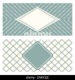 Two banner templates, patterned abstract geometric background and framed label. Two colors Packaging design, vector illustration. Monochrome trellis t Stock Vector