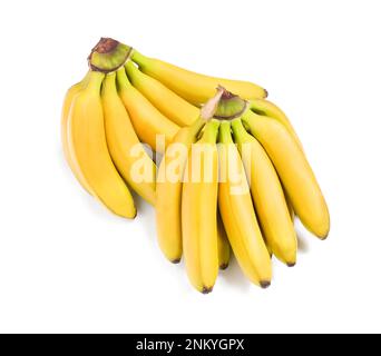 Bunches of ripe baby bananas on white background Stock Photo