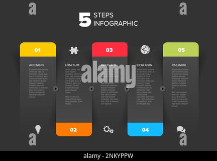 Block Steps Graphics Five dark vector progress block steps template with descriptions, big ...