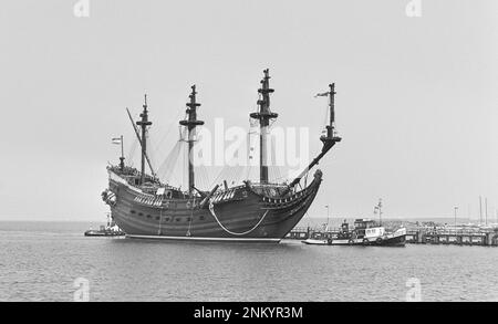 Replica of VOC ship shipped from Makkum to Amsterdam the Prins Willem near Lelystad ca. 1985 Stock Photo