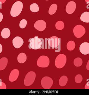 Random geometric pebble seamless pattern. Pink oval stones on red background. Hand drawn Polka dot background. Use for fabric, wallpaper, gift wrap Stock Photo