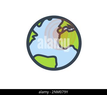 Earthquake map, land struck by a strong earthquake magnitude icon design. Earth Planet Earthquake. Signal concentric circle. Earthquake icon, natural. Stock Vector