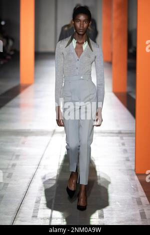 Milan, Italy. 23rd Feb, 2023. Models on the runway at the Prada fashion show during the Fall Winter 2023 Collections Fashion Show at Milan Fashion Week in Milan on February 23 2023. (Photo by Jonas Gustavsson/Sipa USA) Credit: Sipa USA/Alamy Live News Stock Photo
