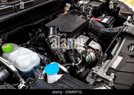 medium hybrid car engine background Stock Photo