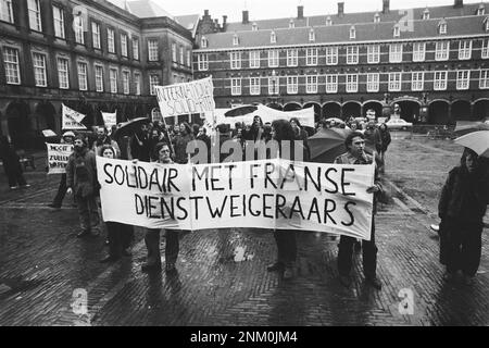 Netherlands History: French conscientious objectors and Dutch sympathizers demonstrate at the Binnenhof against the policy of the French government ca. February 2, 1980 Stock Photo