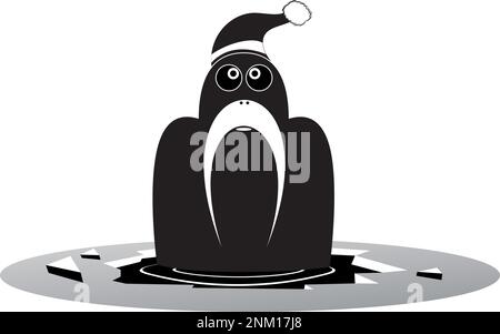 Walrus Swimming In The Water. Vector Illustration On White Background 