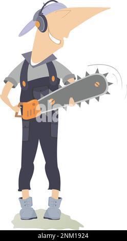 Smiling worker holding a chainsaw Stock Vector