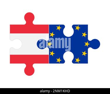 Connected puzzle of flags of Austria and European Union, vector Stock Vector