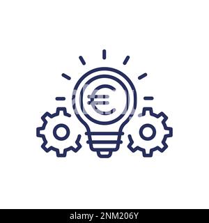 Idea line icon with light bulb, gears and euro Stock Vector
