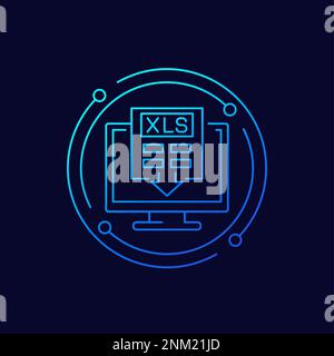 download xls document in computer line vector icon Stock Vector