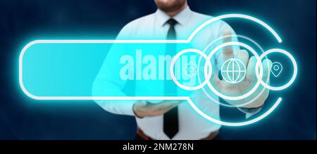 Man Holding Tablet In Hand And Touching Security System With Finger. Adult Introducing Digital Touching Business Computer System.Businessman Standing Stock Photo