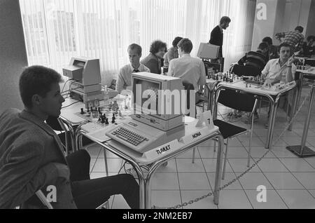 World computer chess championship in WTC in Amsterdam ca. 1985 Stock Photo