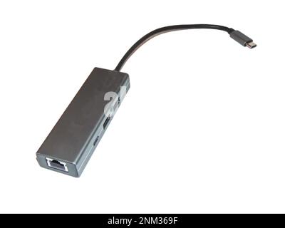 Multi functional USB-C Hub station, Ethernet, isolated on white Stock Photo