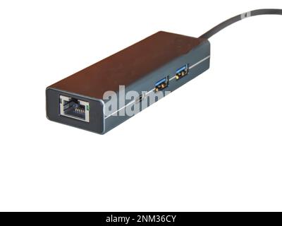 Multi functional USB-C Hub station, Ethernet, isolated on white Stock Photo
