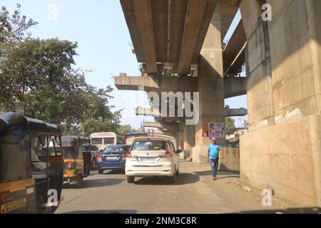 December 21 2022 - Mumbai, Maharashtra in India: chaotic Indian Street Traffic Stock Photo