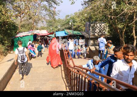 December 24 2022 - Pavagadh, Gujarat in India: hustle and bustle at pavagadh temple Stock Photo