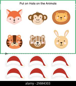 What Comes Next Christmas puzzle game. Cut and glue activity page for kids Stock Vector