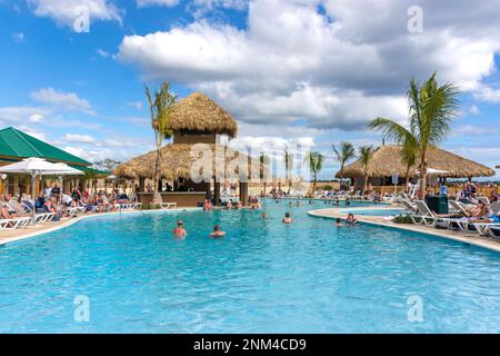 Swimming pool at La Romana Cruise Terminal, La Romana, Dominican Republic (Republica Dominicana), Greater Antilles, Caribbean Stock Photo