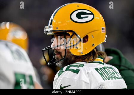 BALTIMORE, MD - DECEMBER 19: Packers quarterback Aaron Rodgers (12) looks  up at the scoreboard during the Green Bay Packers versus Baltimore Ravens  NFL game at M&T Bank Stadium on December 19