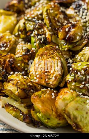 Asian Homemade Barbecue Brussel Sprouts with Soy Sauce Stock Photo