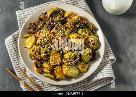 Asian Homemade Barbecue Brussel Sprouts with Soy Sauce Stock Photo