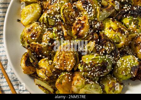 Asian Homemade Barbecue Brussel Sprouts with Soy Sauce Stock Photo